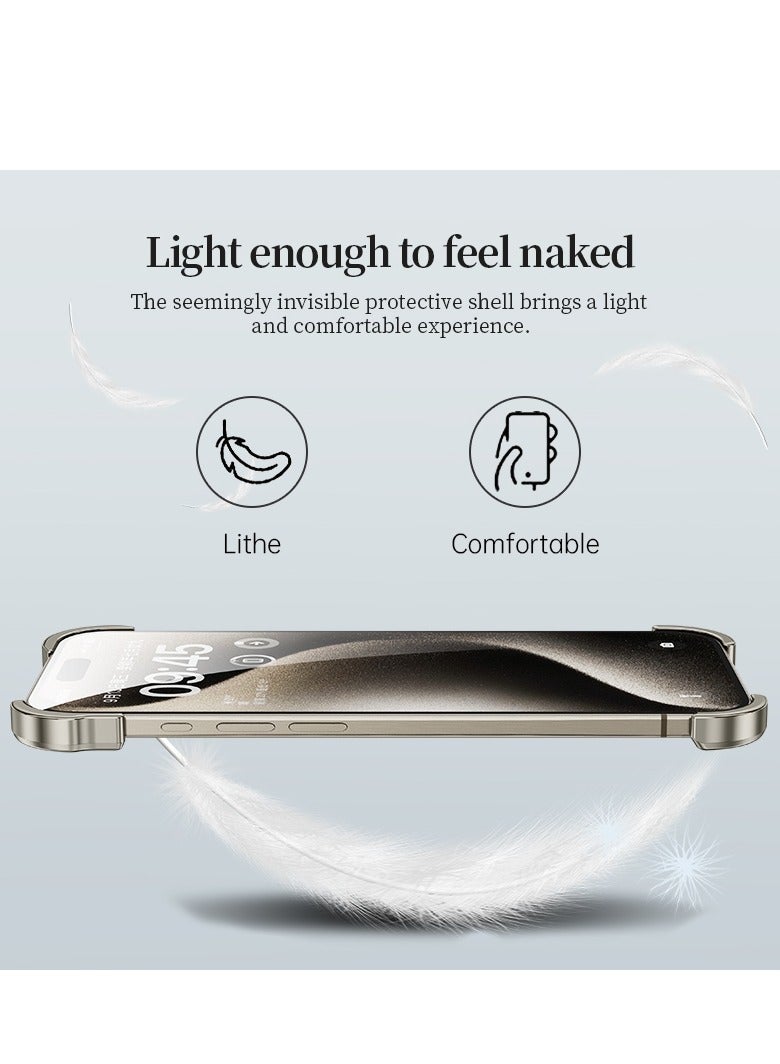 عام حافظة هاتف iPhone 15 Pro Max/15 Pro/15 Plus/15 بإطار معدني حقيقي خالي من الإطار، مع زوايا معدنية، مقاومة للسقوط والصدمات لهواتف 15 Pro Max/15 Pro/15 Plus/15. - Image 5