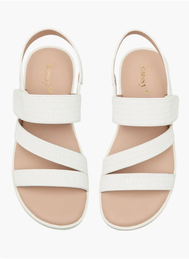 Little Missy Girls Textured Cross Strap Sandals with Hook and Loop Closure