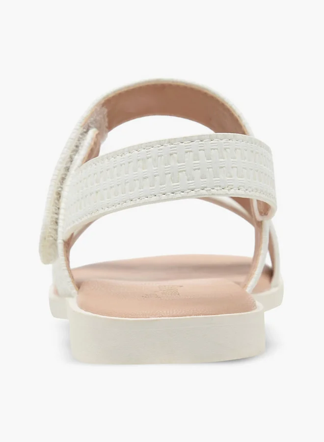 ليتل ميسي Girls Textured Cross Strap Sandals with Hook and Loop Closure