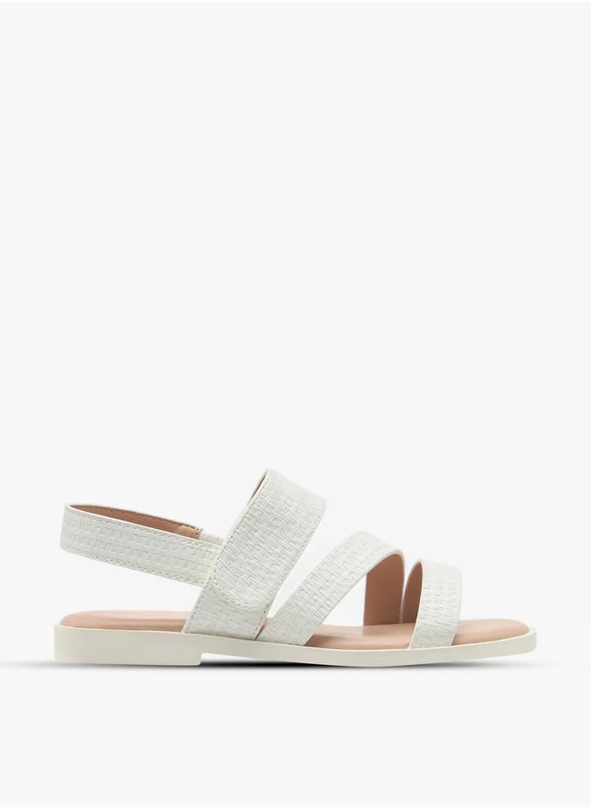 Little Missy Girls Textured Cross Strap Sandals with Hook and Loop Closure