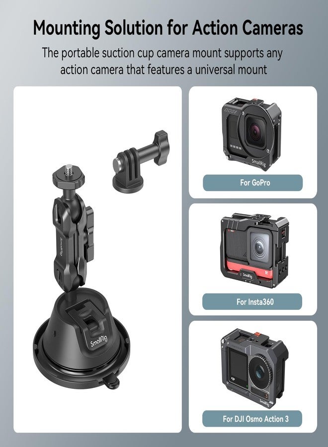 SMALLRIG Double-Layer Suction Cup Mount for GoPro Hero 11/10 / 9, for DJI Osmo Action/Procket, for Insta360 X3, Double Ball Head Support 360° Rotation, Mount on Car Windshield or Window SC-1K - 4193 - Image 2