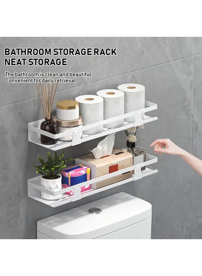 White Wall Mounted Toilet Holder No Drill Bathroom Storage Rack White - Image 5