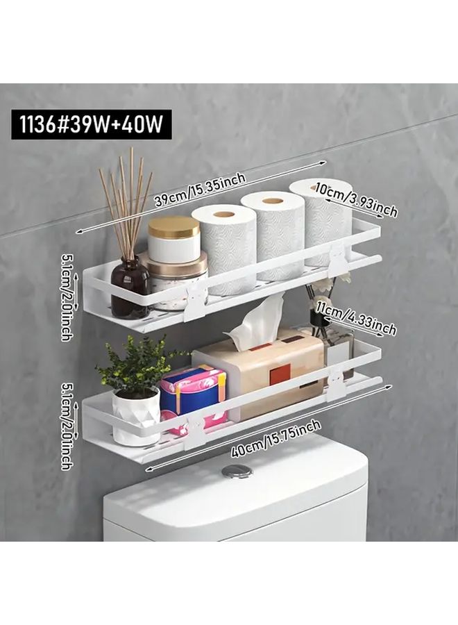 White Wall Mounted Toilet Holder No Drill Bathroom Storage Rack White - Image 3