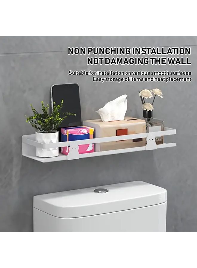 White Wall Mounted Toilet Holder No Drill Bathroom Storage Rack White - Image 2