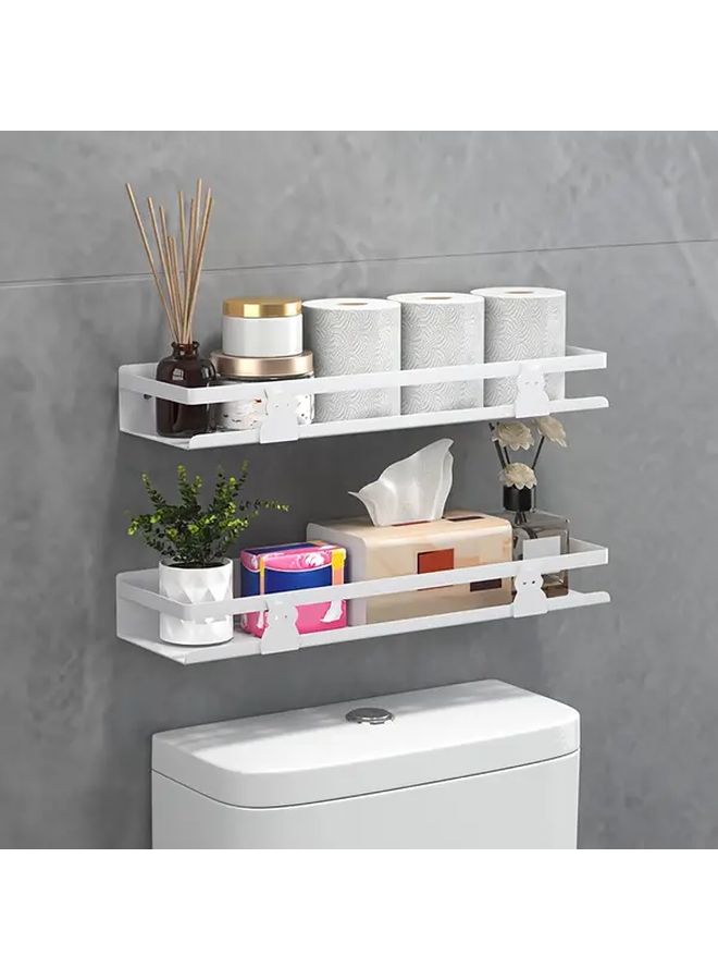 White Wall Mounted Toilet Holder No Drill Bathroom Storage Rack White - Image 1