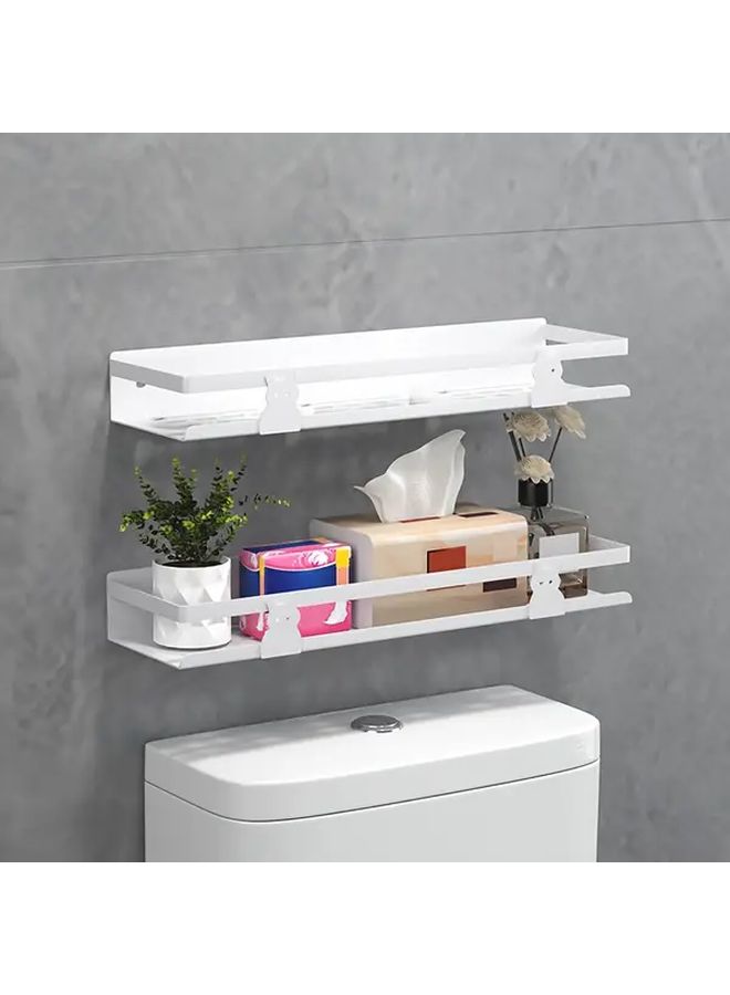 White Wall Mounted Toilet Holder No Drill Bathroom Storage Rack White - Image 4