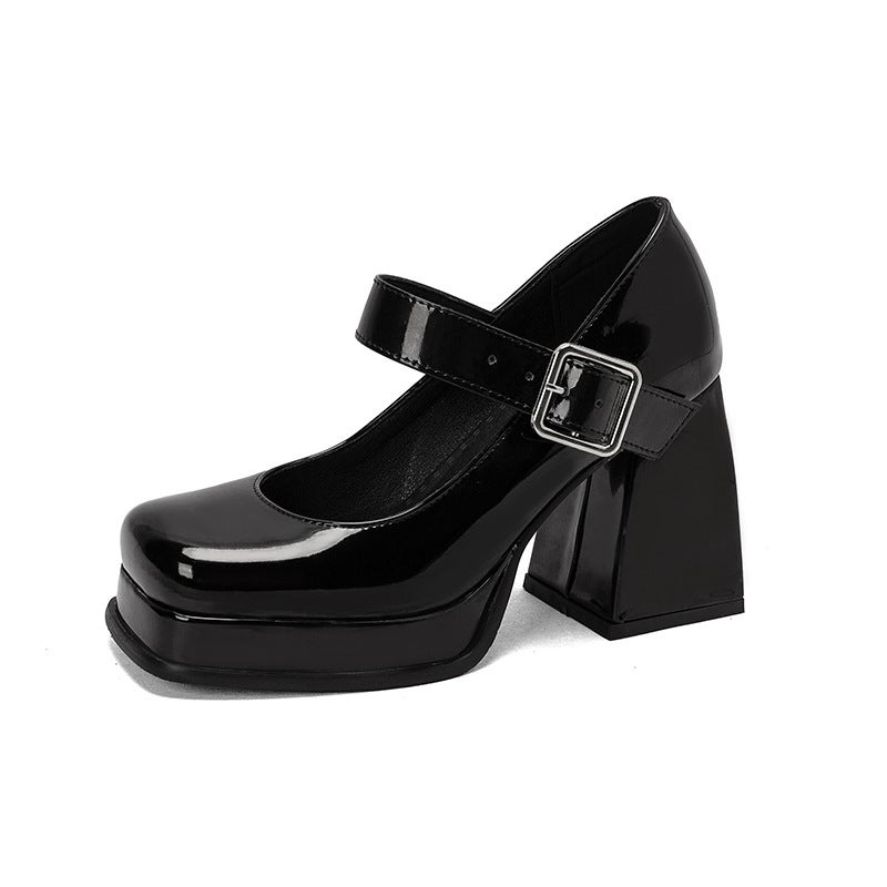 New Thick Bottom High Heeled Square Head 40-43 Belt Buckle Shallow Mouth Single Shoes For 2024 - Image 1
