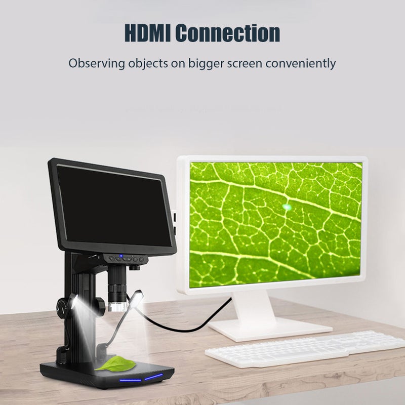 Digital Microscope 10.1 Inch Large IPS Screen True Color High Resolution - Dual Light Sources Observation Tool for Adults Circuit Board Repair Coin Plant Observation - Image 2