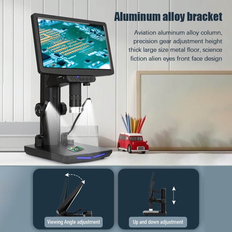 Digital Microscope 10.1 Inch Large IPS Screen True Color High Resolution - Dual Light Sources Observation Tool for Adults Circuit Board Repair Coin Plant Observation - Image 4