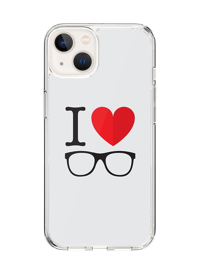 Stylizedd Classic Clear for Apple iPhone 14 Case Hybrid Soft Cover Flexible Edges Anti Drop TPU PC Gel Thin Transparent Cover [ Designed for Apple iPhone 14 ] - I Love Glasses Full Print