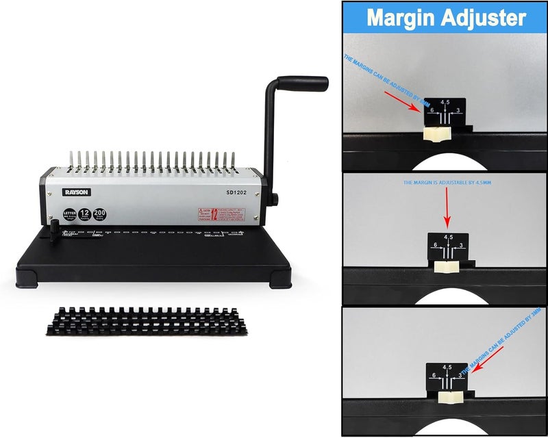 RAYSON SD1202 Comb Binding Machine, 19 Holes, Max Punching Letter Size, with Comb Set Binder for Daily Binding - Image 3