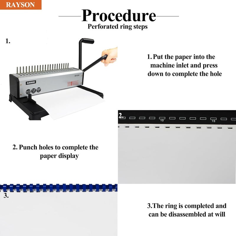 RAYSON SD1202 Comb Binding Machine, 19 Holes, Max Punching Letter Size, with Comb Set Binder for Daily Binding - Image 2