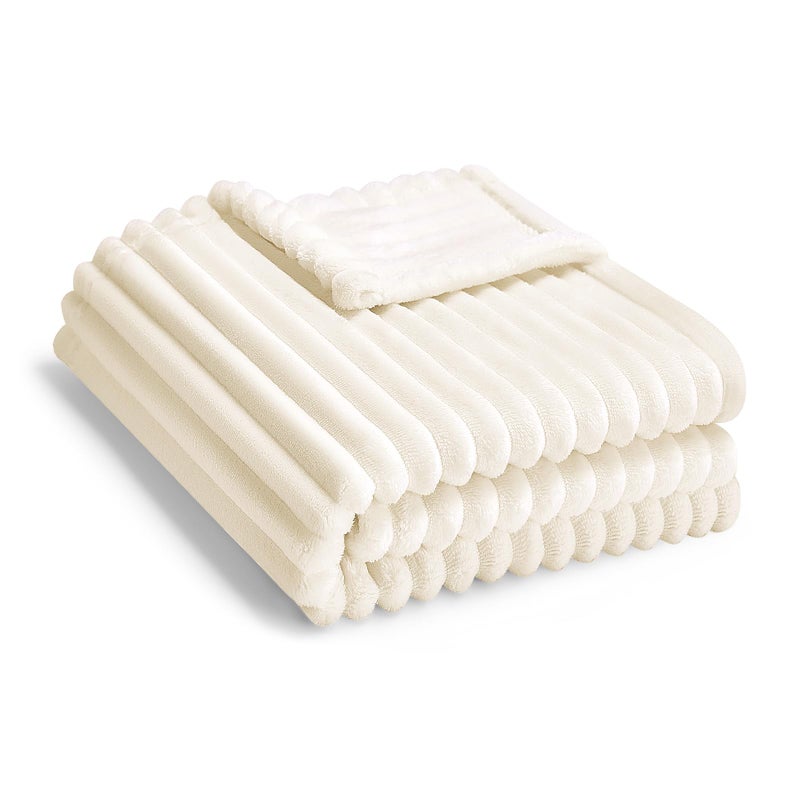 Eonkasp Soft Fleece Baby Blanket Ultra Cozy Baby Blankets for Boys Girls Warm and Lightweight Infant Toddler Newborn Receiving Gift with Reversible Stripes for Crib Stroller, 30x40 Inch, Cream - Image 1