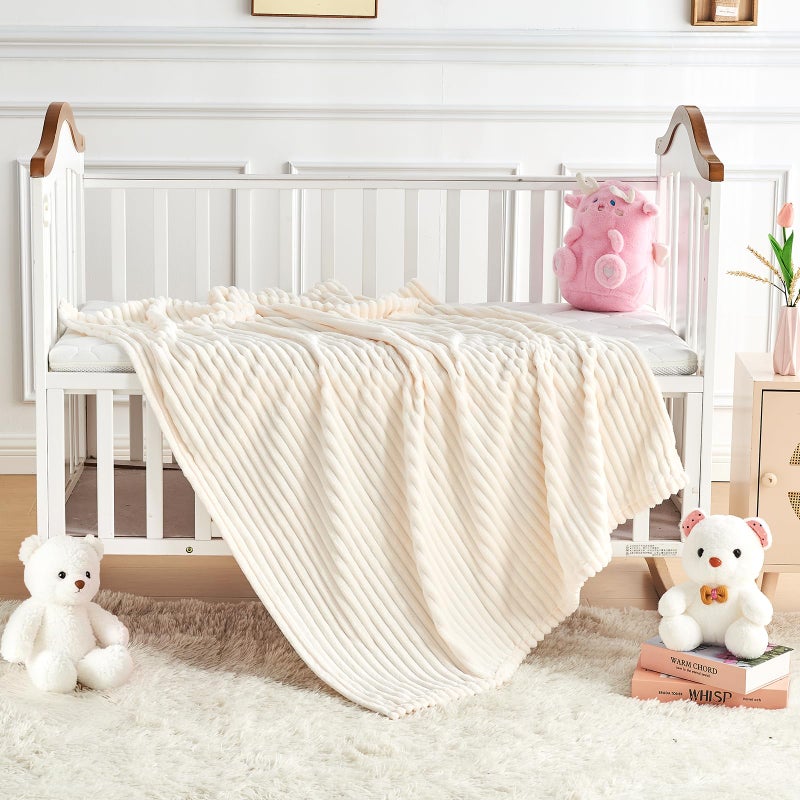 Eonkasp Soft Fleece Baby Blanket Ultra Cozy Baby Blankets for Boys Girls Warm and Lightweight Infant Toddler Newborn Receiving Gift with Reversible Stripes for Crib Stroller, 30x40 Inch, Cream - Image 5