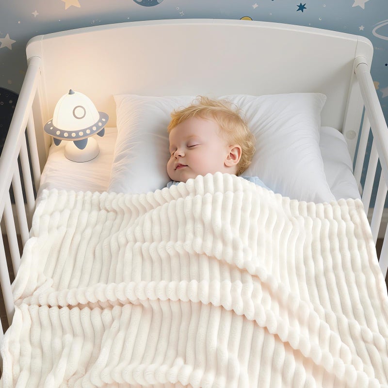 Eonkasp Soft Fleece Baby Blanket Ultra Cozy Baby Blankets for Boys Girls Warm and Lightweight Infant Toddler Newborn Receiving Gift with Reversible Stripes for Crib Stroller, 30x40 Inch, Cream - Image 3