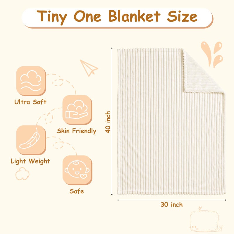 Eonkasp Soft Fleece Baby Blanket Ultra Cozy Baby Blankets for Boys Girls Warm and Lightweight Infant Toddler Newborn Receiving Gift with Reversible Stripes for Crib Stroller, 30x40 Inch, Cream - Image 4