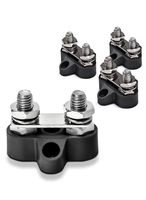 Power Distribution Terminal Block Connect Bus Bar 4Pcs M8 Dual Studs w or Bus Bar Max 48V DC 80A Positive and Negative Ground Insulated Junction Post for Auto Marine Car Trailer RV Boat Truck Black