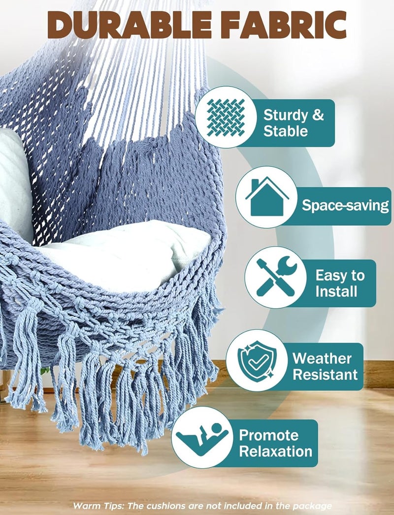 Chihee Hammock Chair Handmade Hanging Chair Cotton Rope Woven Hanging Seat Soft-Spun Large Stretch Hammock Swing, Collapsible Strong Metal Spreader Bar Elegant Macrame Comfort Indoor Outdoor Garden - Image 2