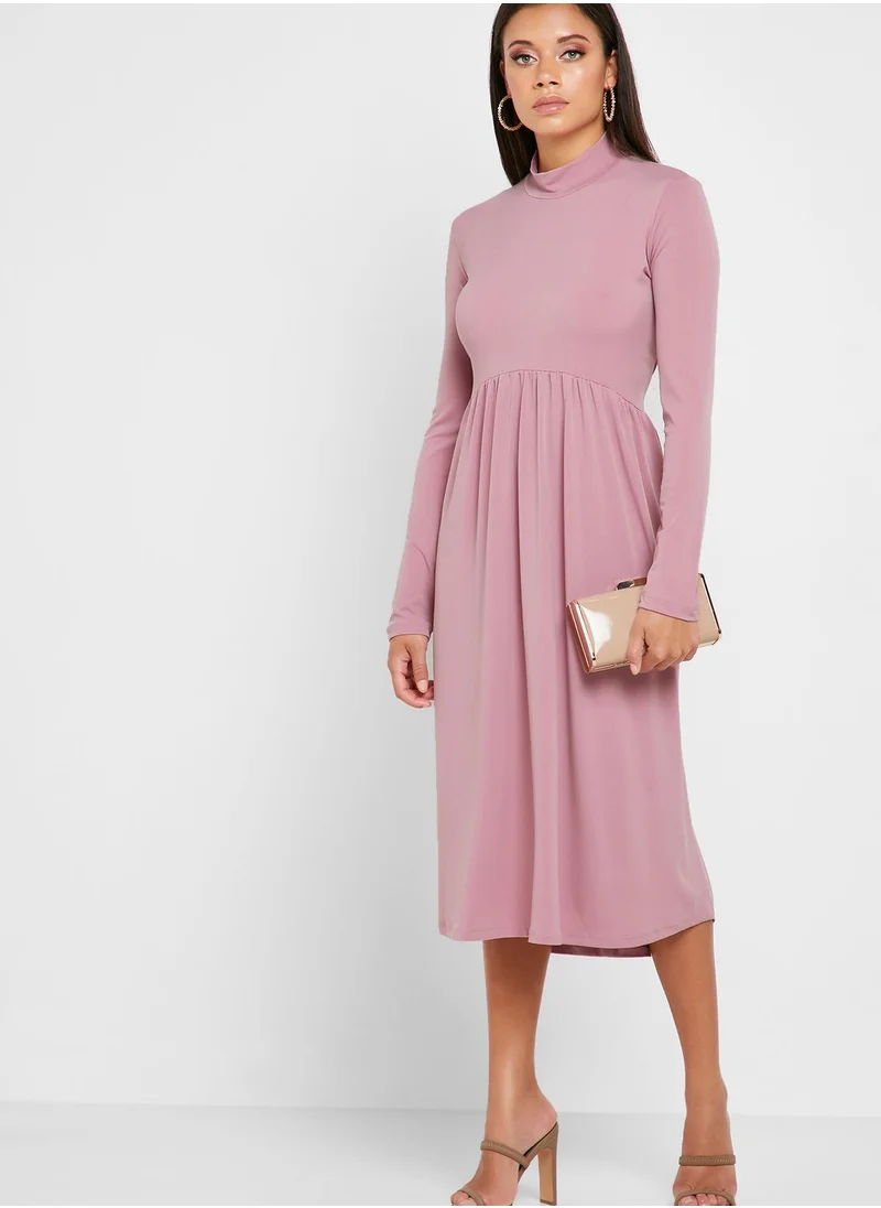 ELLA High Neck Pleated Skirt Midi Dress