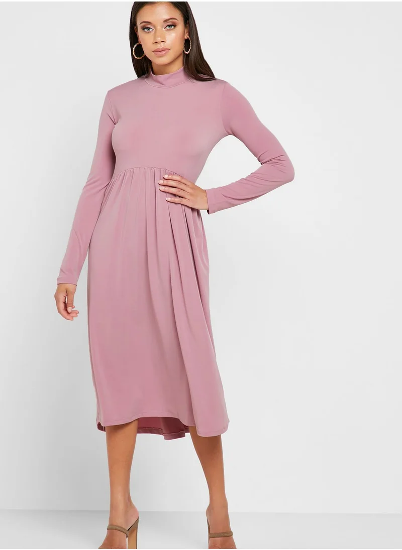 ELLA High Neck Pleated Skirt Midi Dress