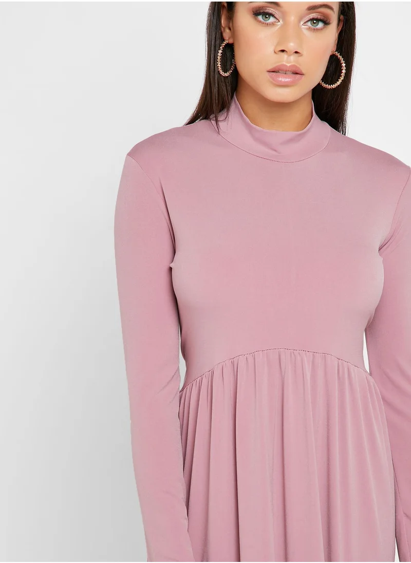 ELLA High Neck Pleated Skirt Midi Dress