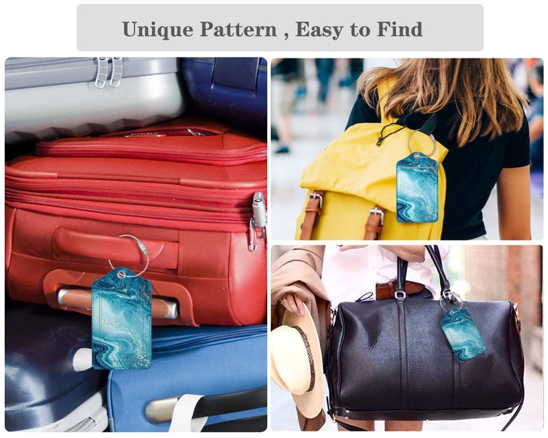 Coco Rossi (Set of 2) Luggage Tag Leather Privacy Cover ID Label Address Card with Stainless Steel Loop, Travel Bag Tags Suitcase Labels, Flowing Blue - Image 5