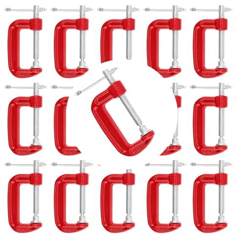 GINLANK 15 Pack 2 Inch Red C Clamps Set Malleable Iron G Clamp with Sliding T Handle Small C Clamps for Woodworking Welding Building DIY - Image 1