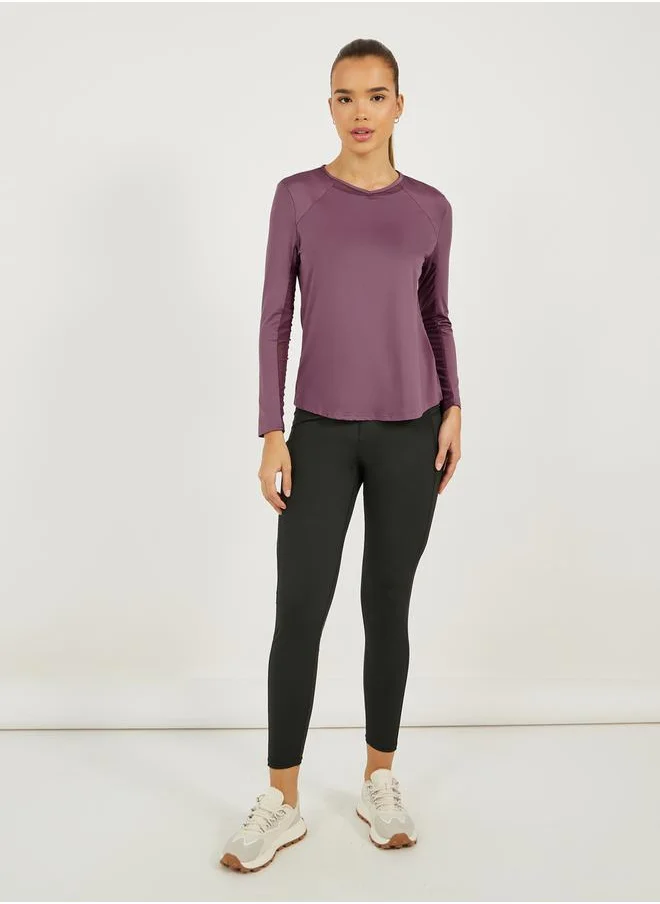 Styli Neck & Inner Arm Mesh Detail Long Sleeves Top