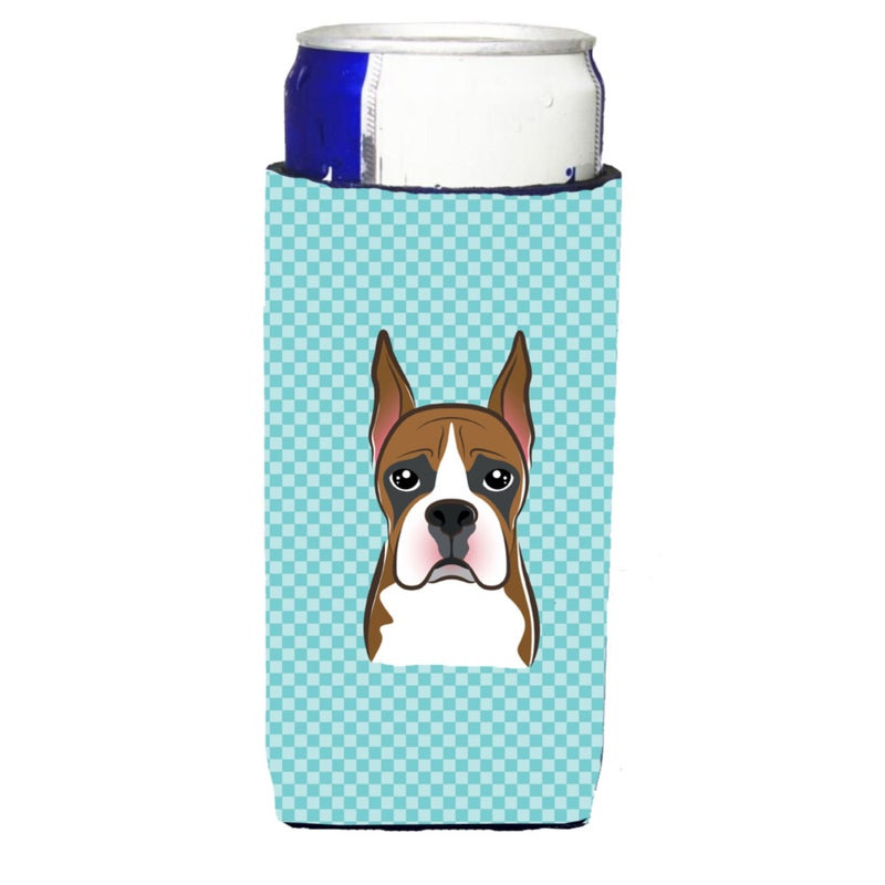 Caroline's Treasures Checkerboard Blue Boxer Ultra Beverage Insulators for slim cans BB1161MUK