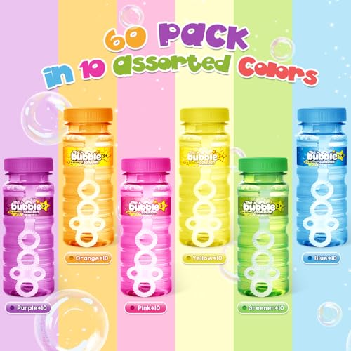 Shemira 60 Pcs Bubble Bottles with Wand Bubble Party Favor Supply for Summer Indoor Outdoor Activities 4 OZ Bubble Solution Summer Toy in 6 Colors Party Favor Birthday Party Supplies - Image 5