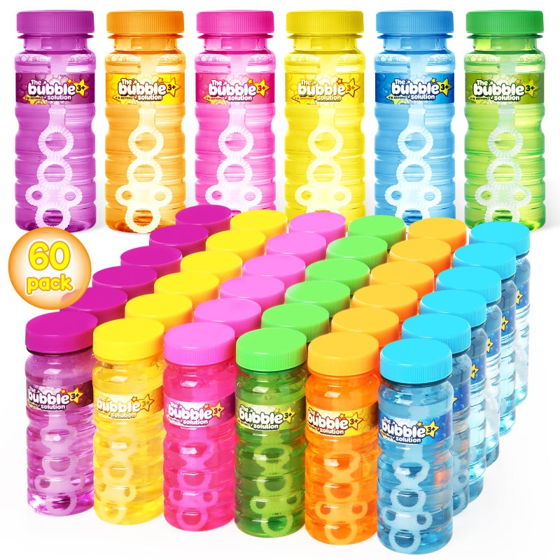 Shemira 60 Pcs Bubble Bottles with Wand Bubble Party Favor Supply for Summer Indoor Outdoor Activities 4 OZ Bubble Solution Summer Toy in 6 Colors Party Favor Birthday Party Supplies - Image 3