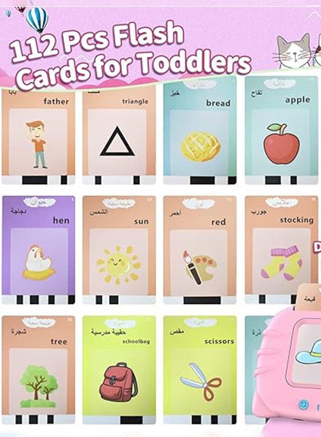 Arabic English Learning Toys 224 Words baby talking Flash cards speech for Preschool kids Pink - Image 2
