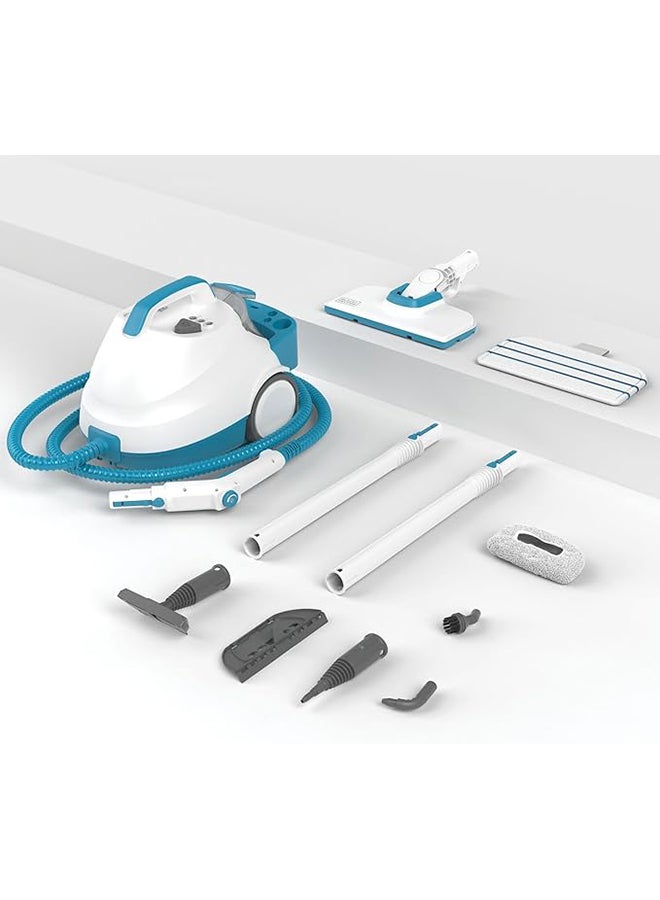 BLACK+DECKER Pressurized Steam Cleaner, 4 Bar Pressure, 1.2L Tank, 180° Pivoting Head, Kills 99.9% of Germs, 8 Accessories, for All Sealed Floors, ECO Friendly, 2000 W BHSMP2008-GB White/Blue - Image 2