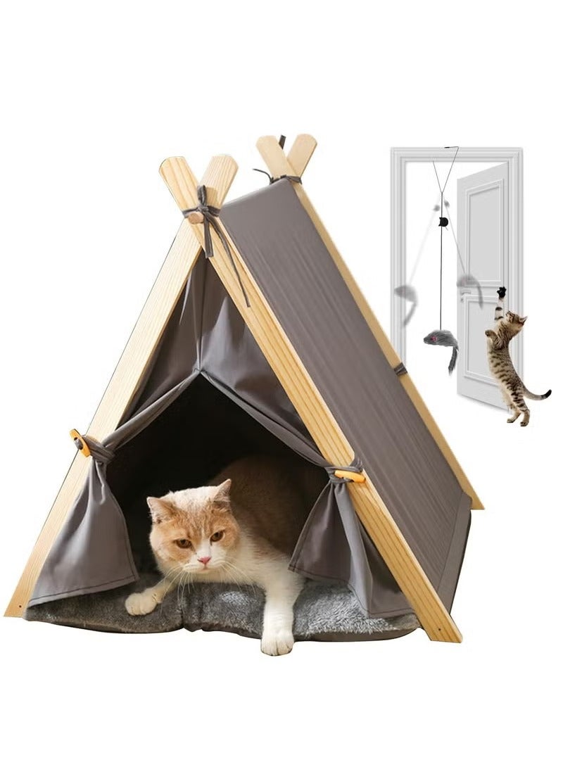XiuWoo Pet Tents, Portable Folding Canvas Cat Bed Tent with Cushions, Washable, Suitable for Small, Medium and Large Kittens, Indoor Outdoor Travel Camping Exercise, Grey - Image 1