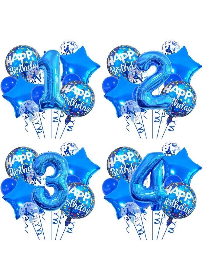 13Pcs Blue 3st Birthday Balloon Set – 32 Number 3 Foil Balloon, Happy Birthday Round Balloons, Star Balloons & Confetti Balloons Party Decoration Kit for Boys - Image 3