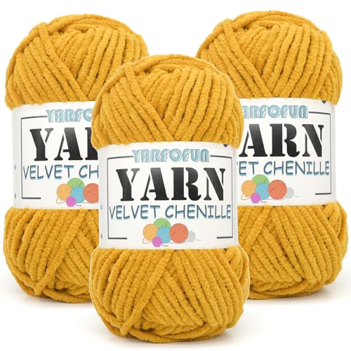 YARFOFUN Velvet Chenille Yarn for CrochetingTurmeric Fluffy Velvet Plush Yarn Thick Soft Chunky Chenille Yarn Baby Blanket Yarn for Crocheting Knitting Amigurumi Beginners 50g3Turmeric - Image 1