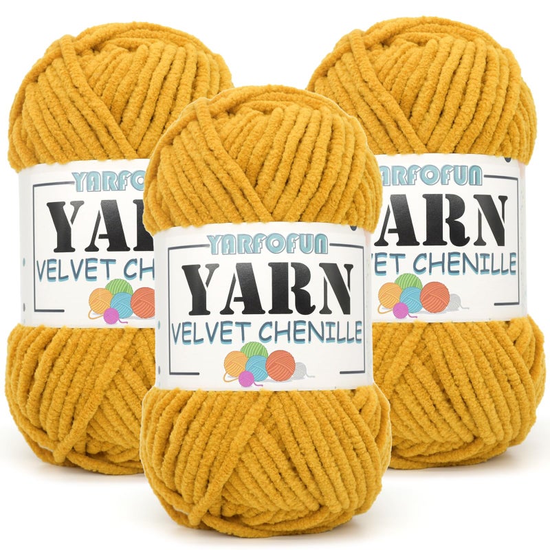 YARFOFUN Velvet Chenille Yarn for CrochetingTurmeric Fluffy Velvet Plush Yarn Thick Soft Chunky Chenille Yarn Baby Blanket Yarn for Crocheting Knitting Amigurumi Beginners 50g3Turmeric - Image 3