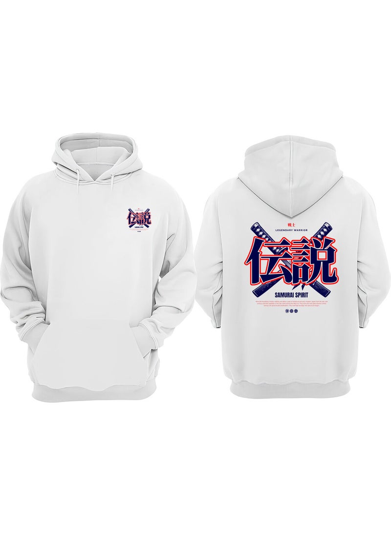 The Wert - Unisex Samurai Spirit Design Front Back Printed Regular Fit White Sweatshirt - Image 1