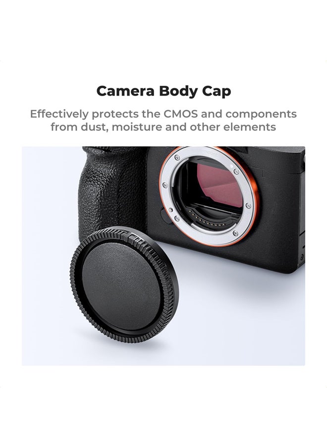 SJet - E Mount Rear Lens Cap & Body Cap Cover for Sony Nex E Mount A6700 A6600 A6500 A6400 A6300 A6100 A6000 A5100 A5000 A7C A7CR A7C II A7 A7S A7R FX3 FX30 A9 A9II ZV-E10 NEX-6 NEX-7 NEX-5C NEX-3 - Image 1
