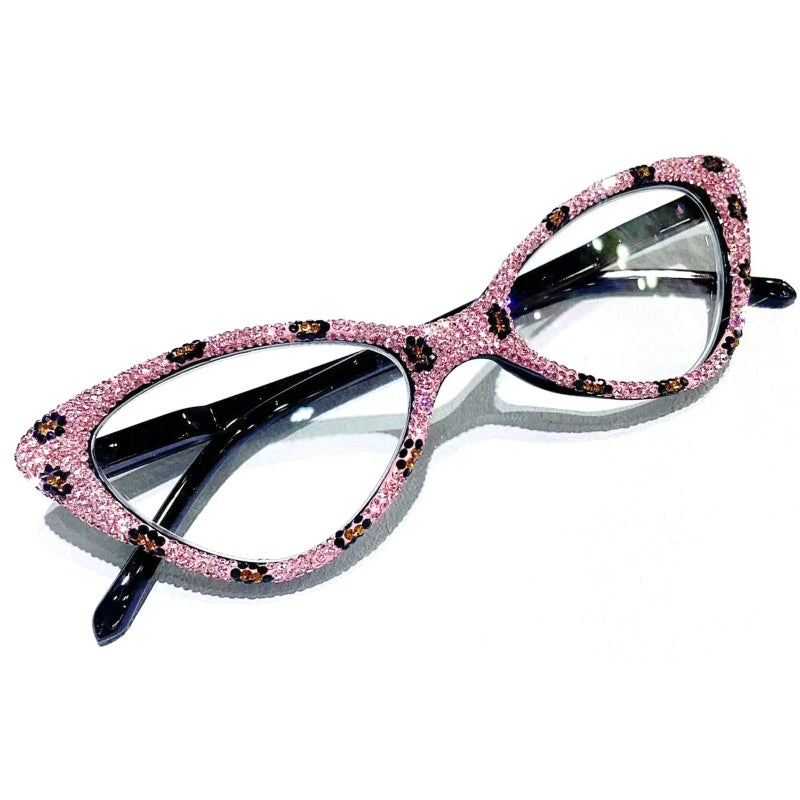 mincl Sparkling Cat Eye Crystal Bling Reading Glasses for Women Rhinestone Eyewear Frames Anti Blue Light Trendy Diamond Reader pink 25 multiplier_x