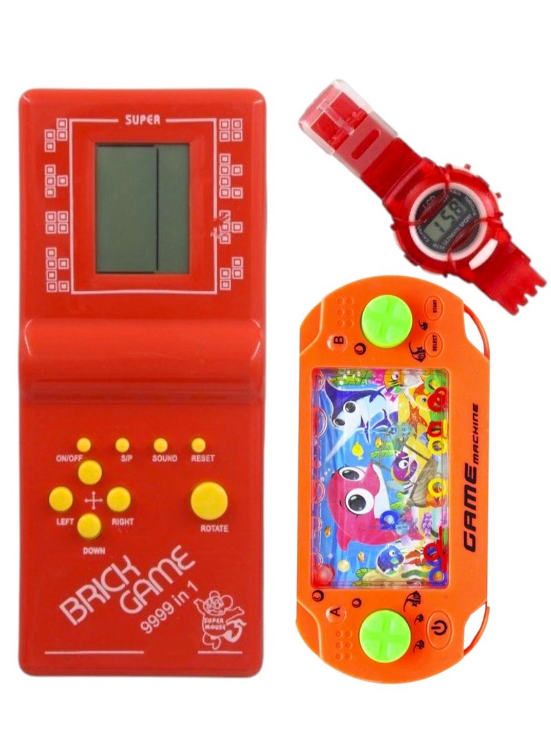 Tetris Classic Brick Game Console With Watch And Hand Water Game For Kids - Image 1