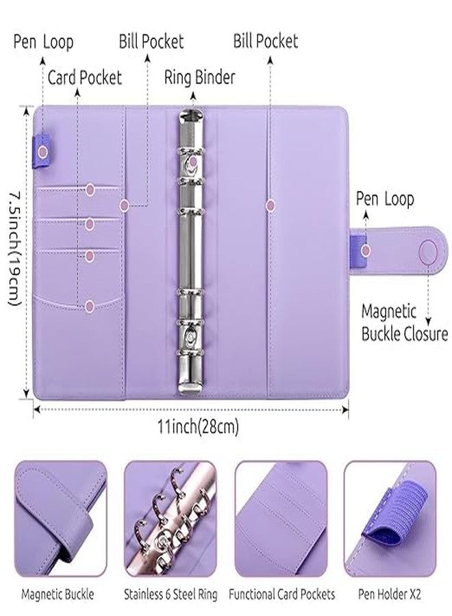 PURAM File Folder Ring Binder Notebook Set, A6 PU Leather Binder Clip with Envelopes, Budget Sheets, Label Stickers, 1 Ruler, Ring Binder Clip Stationery Supplies (Purple). - Image 5