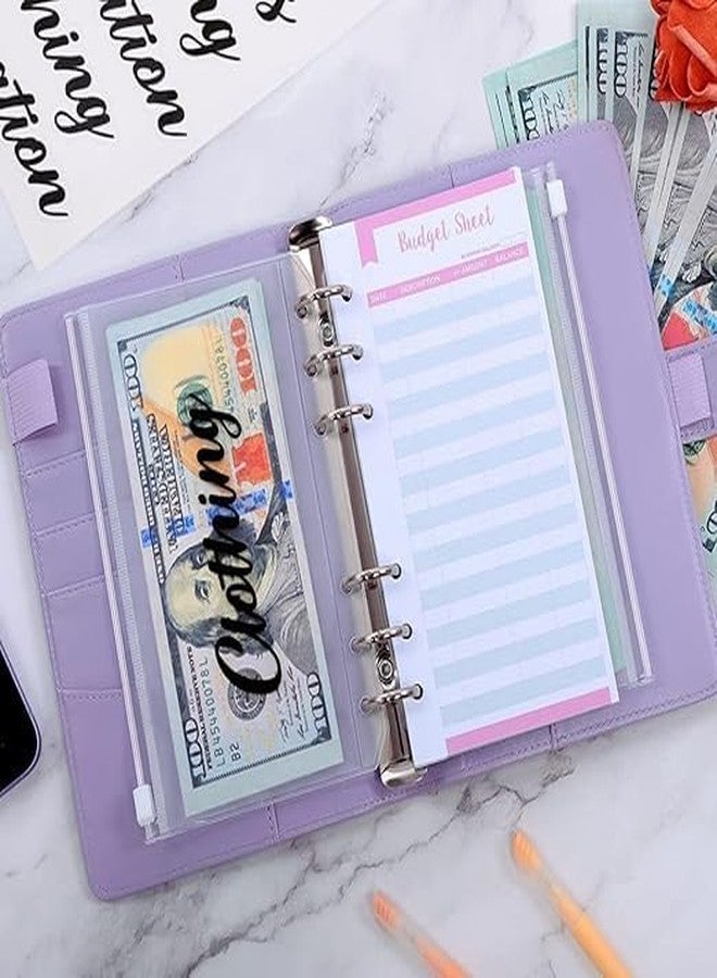 PURAM File Folder Ring Binder Notebook Set, A6 PU Leather Binder Clip with Envelopes, Budget Sheets, Label Stickers, 1 Ruler, Ring Binder Clip Stationery Supplies (Purple). - Image 3