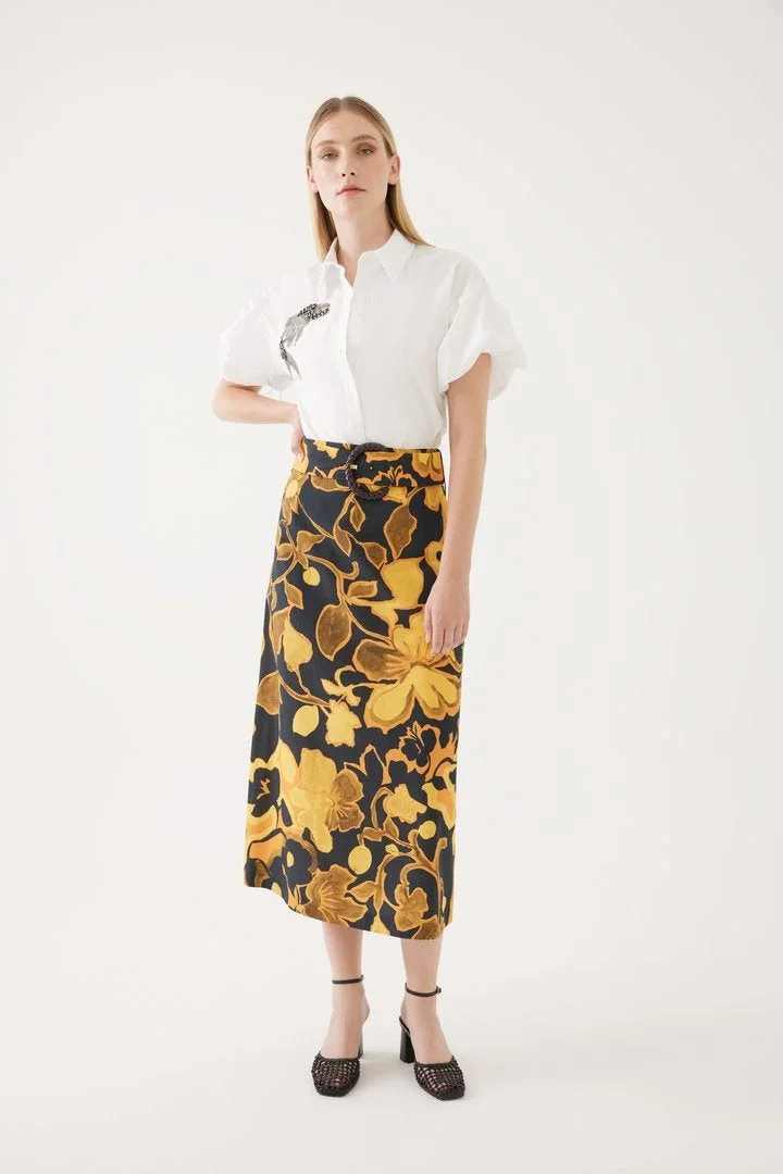 EXQUISE Midi Skirt with Belt Detail