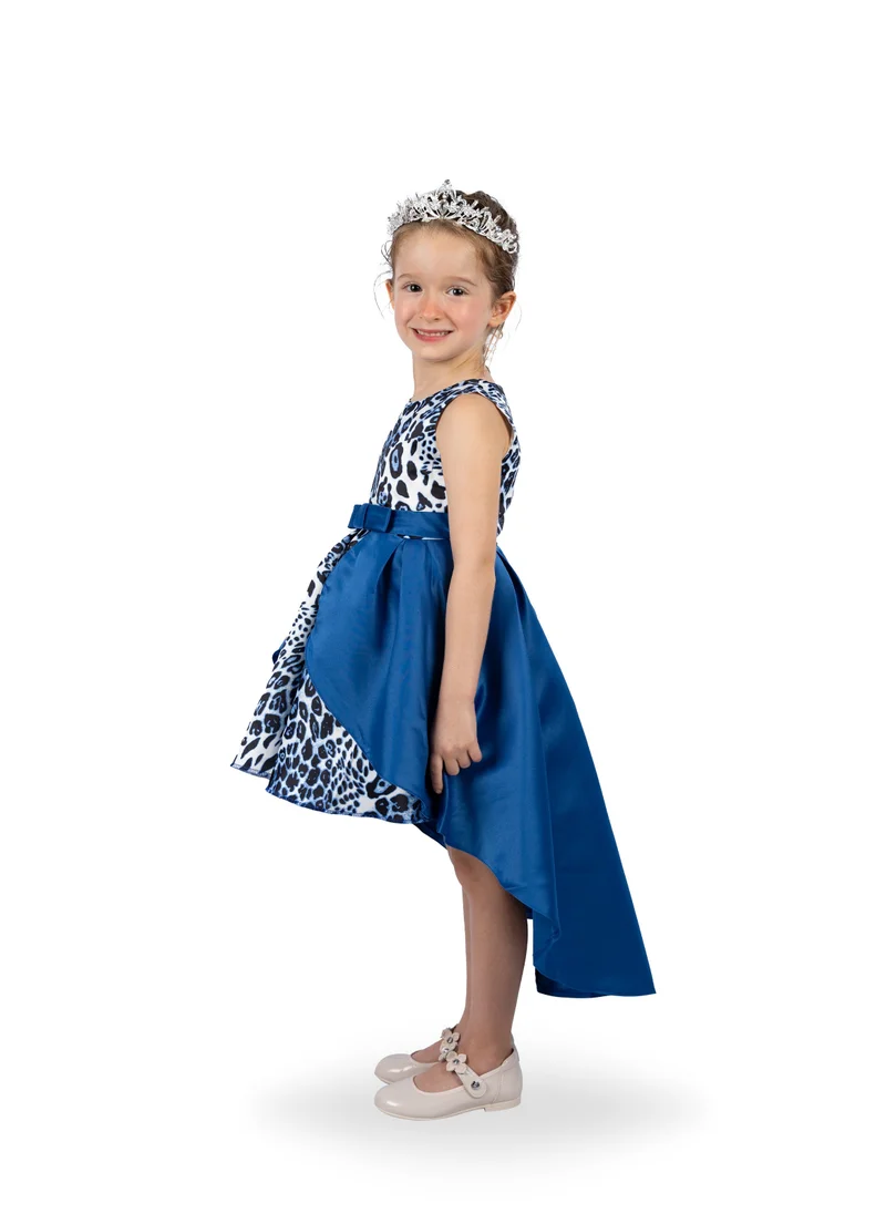 D'Daniela Amy Leopard Blue Party Dress