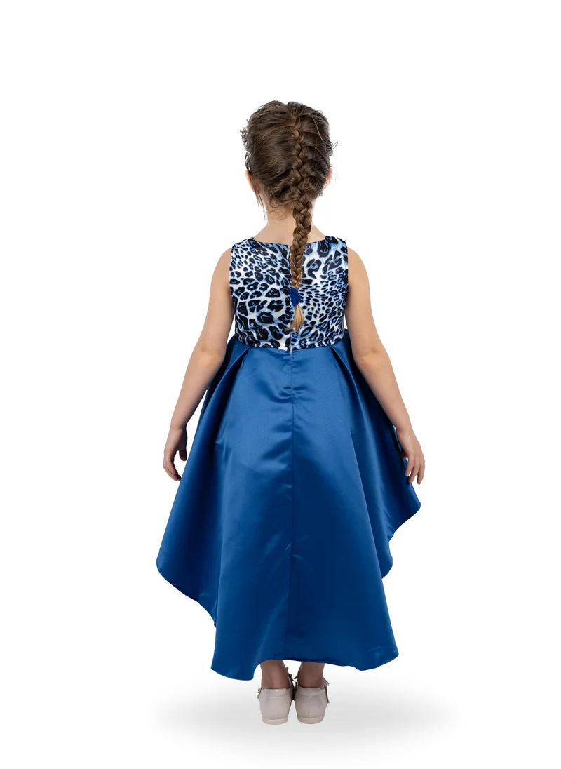 D'Daniela Amy Leopard Blue Party Dress