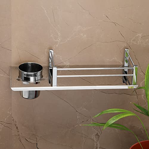 FORTUNE Stainless Steel Wall Mount 2 in 1 Shelf Multi-Functional Storage Shelf, Toothbrush Tumbler Holder, Bathroom Accessories Homes, Hotels- Chrome- 12 x 5 Inch (Pack of 1) - Image 4
