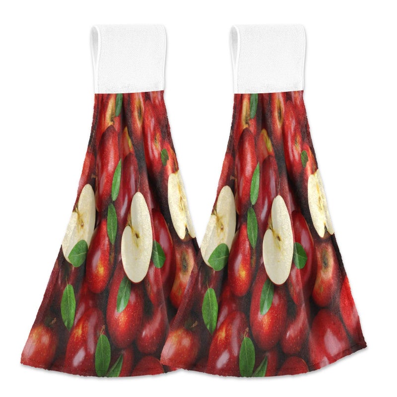 Dussdil Red Apples Kitchen Hanging Towel 12 x 17 Inch Natural Tropical Fruits Leaves Hand Tie Towels Set 2 Pcs Tea Bar Dish Cloths Dry Towel Soft Absorbent Durable for Bathroom Laundry Room Decor - Image 1