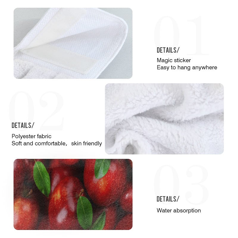 Dussdil Red Apples Kitchen Hanging Towel 12 x 17 Inch Natural Tropical Fruits Leaves Hand Tie Towels Set 2 Pcs Tea Bar Dish Cloths Dry Towel Soft Absorbent Durable for Bathroom Laundry Room Decor - Image 3