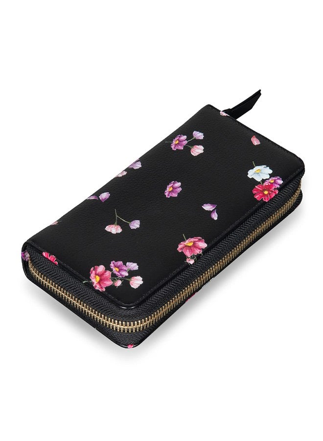 MAI SOLI Cosmos Genuine Leather Hand Wallet for Women, Clutch for Girls, Purse for Women with 12 Card Slots, 1 Coin Pocket and Currency Compartments, Flower Printed Zip Closure Gift for Women - Black - Image 5